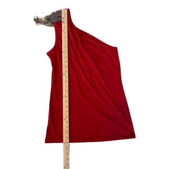 Forever 21 One-Shoulder Top Red Gunmetal Beading Womens Size Large Y2K NWT - Picture 6 of 9